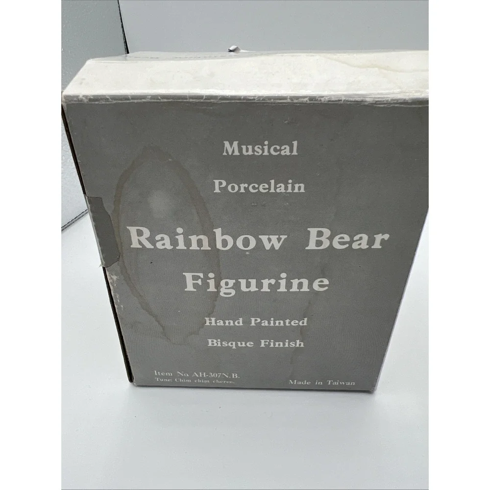 Vintage 1980s Musical Porcelain Rainbow Bear Rotating Music Box w/ Original Box